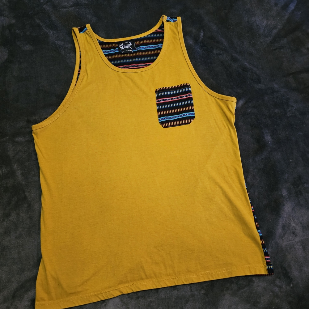 Stussy Yellow Tank Top with Striped Pocket